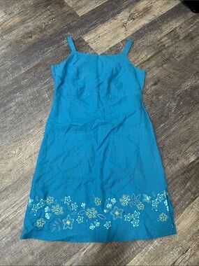 Sigrid Olsen Teal Sleeveless Midi Dress with Embroidered Hem
